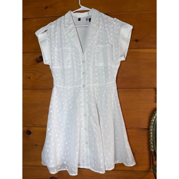 Lulus Strolling Paris White Eyelet Embroidered Button-Up Mini Dress Casual Sz S - Picture 1 of 3